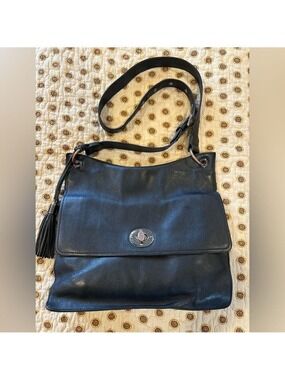 Rachel Roy Black Genuine Leather Accordian Crossbody Bag